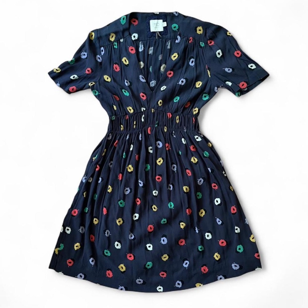 HD in Paris Navy Floral V-Neck Poppy Floral Smocked Waist Mini Dress